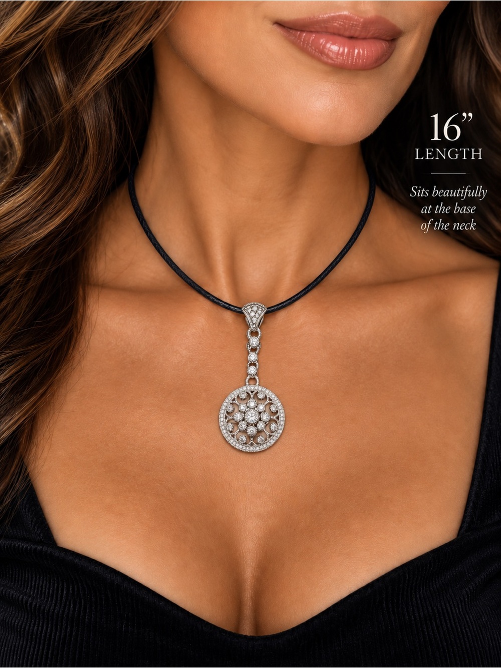 Judith Ripka Crystal Pavรฉ Medallion
Pendant Leather Cord Statement Necklace
